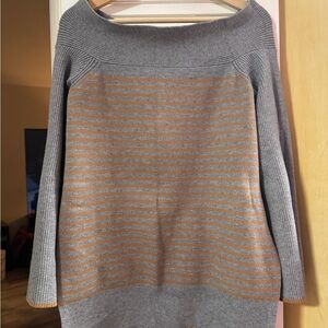 Anthropologie Gray and Tan Off-the-Shoulder Sweater